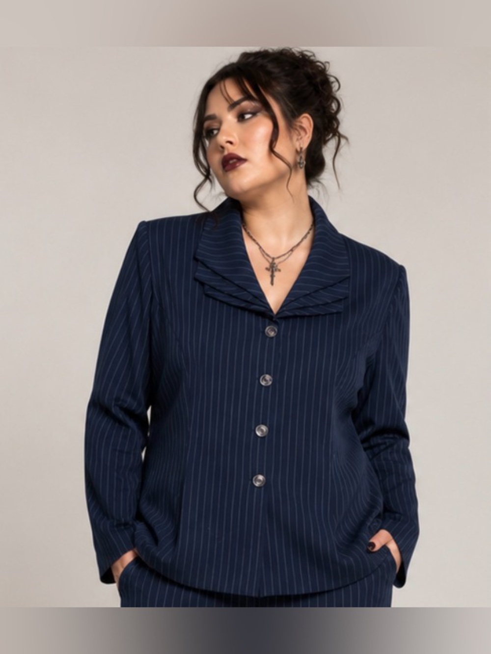Danny & Nicole Navy Blue Pinstripe Cape Corporate  BlazerShawl Collar Size 16W